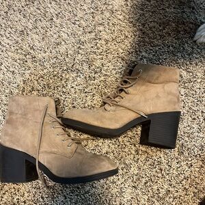 Tan, heeled boots